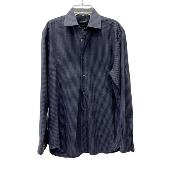 John Varvatos Blue Checked Trim Fit Button Down Shirt - 15 32/33 - Picture 1 of 4